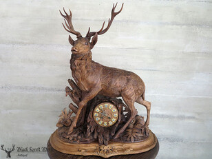 Black forest carved Stag clock 