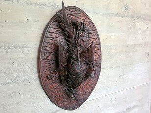 Black forest carved plaque pheasant