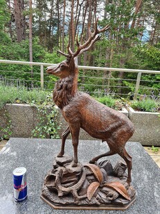 Black forest stag carving sculpture