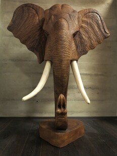 Lifesize Elephant Woodcarving Head