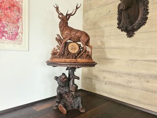 Black forest carved Stag clocks