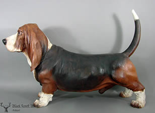 carved wooden Basset hound