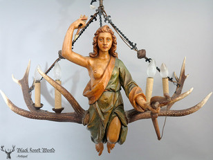 carved wooden Chandelier bowhunt