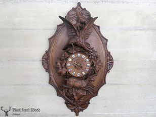 Black forest carved clock eagle 