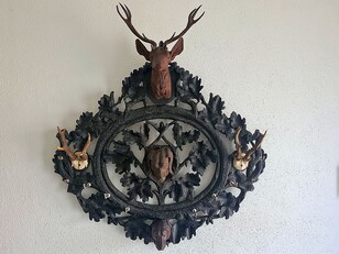 Black forest carved coat rack stag