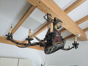 Black forest carved chandelier lady