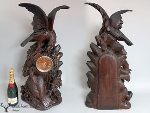 Black forest carved  clock eagles